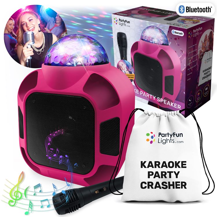 Supplement Rose talent PartyFun Lights Karaoke Party Speaker - Højtaler med diskokugle og mikrofon  - pink 86014 PINK