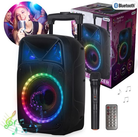 PartyFun Lights Karaoke Party Speaker - LED-høyttaler med hjul og trådløs mikrofon - 50 cm