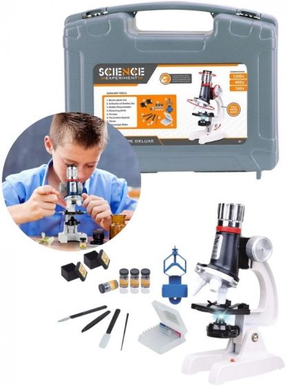 Science Experiment mikroskop i koffert - opptil 1200x forstørrelse og tilbehør inkludert 