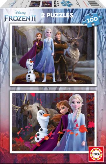 Educa Disney Frozen Puslespil 2 x 100 brikker - Elsa, Anna, Olaf, Kristoffer og Sven