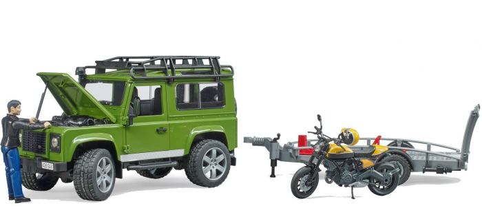 Bruder Land Rover Defender bil med tilhenger og Ducati Full Throttle motorsykkel - 02589