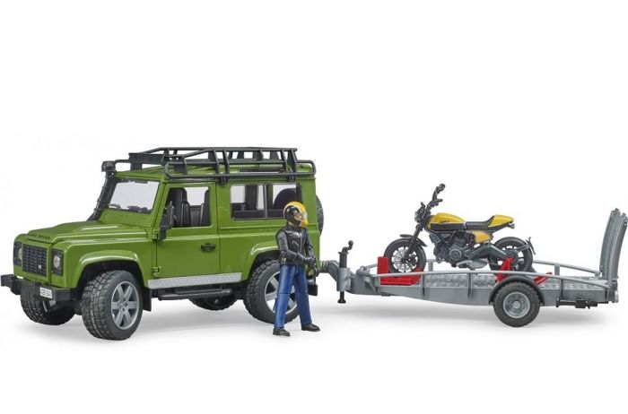 Bruder Land Rover Defender bil med tilhenger og Ducati Full Throttle motorsykkel - 02589