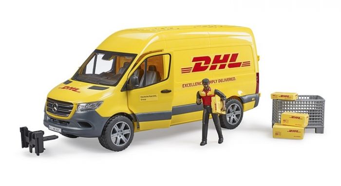 Bruder MB Sprinter DHL budbil med figur og tilbehør - 02671
