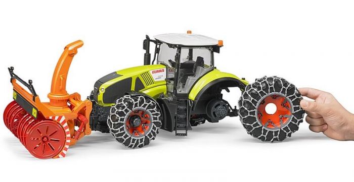 Bruder Claas Axion 950 traktor med kjettinger og snøfreser - 03017