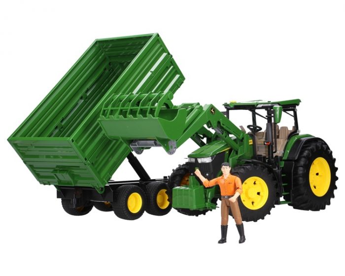 Bruder John Deere7R 350 traktor med frontlastare och släp med tippfunktion - 03155