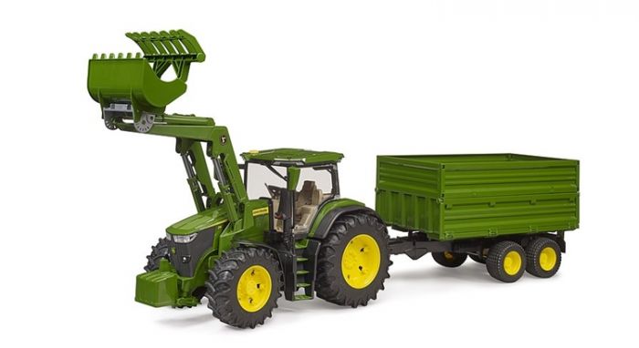 Bruder John Deere7R 350 traktor med frontlastare och släp med tippfunktion - 03155