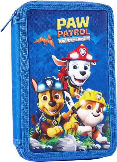 Paw Patrol dobbelt pennal med innhold - blå med Chase, Marshall og Rubble