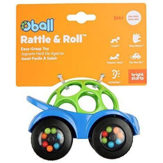Bright Starts Oball Rattle & Roll Buggie - blå lekebil med fargerike perler i hjulene