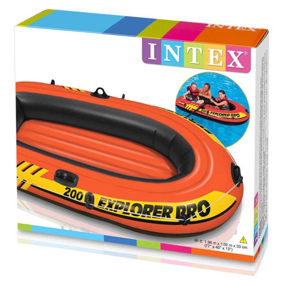 Intex Explorer Pro 200 - uppblåsbar orange båt för 2 personer - med åror och pump - 196 x 102 cm