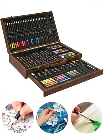 Nassau Fine Art Mixed Media målarväska - blyertspennor, oljepasteller med mera - 112 delar