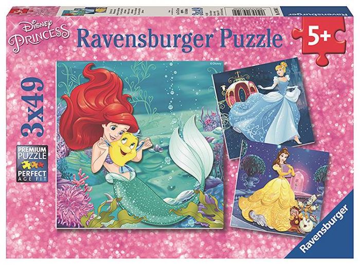Ravensburger Disney Princess puslespil 3x49 brikker - Askepot, Belle og Ariel