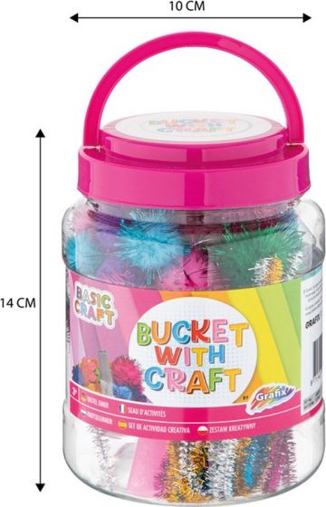 Grafix hobbysett i bøtte med pom-poms, glitterlim og mer - rosa