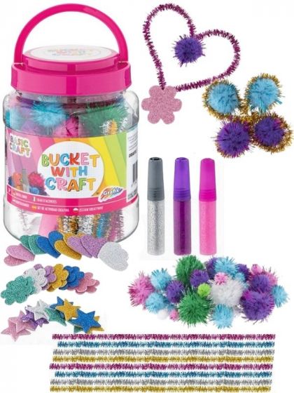 Grafix hobbysæt i bøtte med pomponer, glitterlim og mere - pink