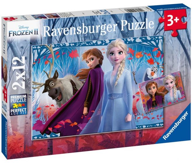 Ravensburger Disney Frozen puslespil 2x12 brikker - Elsa, Anna, Olaf og Svein