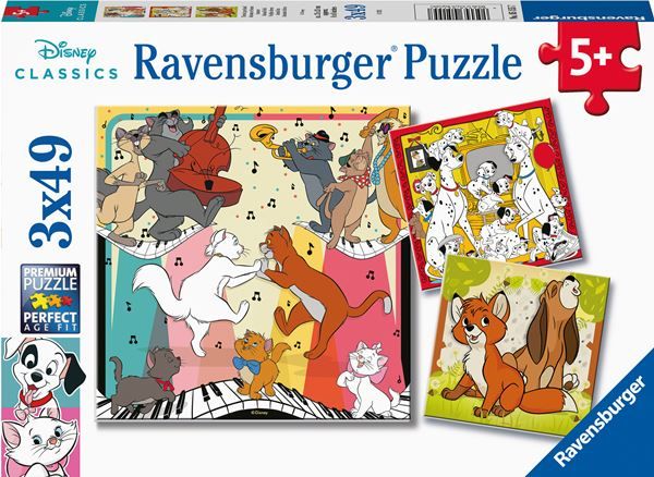 Ravensburger Disney puslespill 3x49 brikker - klassiske dyrehistorier fra Disney