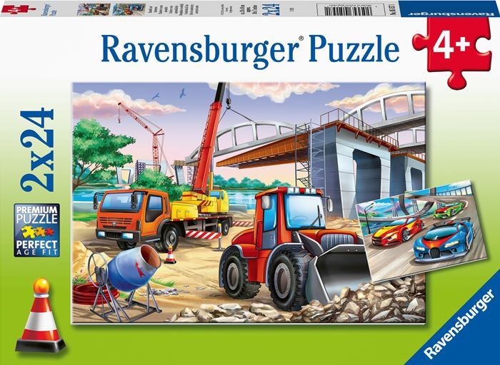 Ravensburger puslespill 2x24 brikker - anleggsarbeid og biler