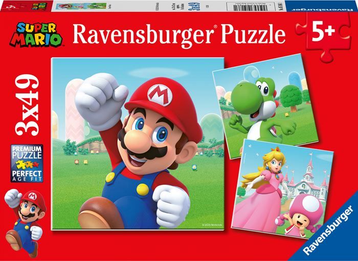 Ravensburger Super Mario puslespill 3x49 brikker - Mario, Yoshi og Peach