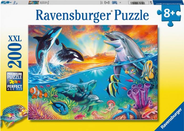 Ravensburger XXL puslespill 200 brikker - Livet i havet med delfiner og spekkhoggere