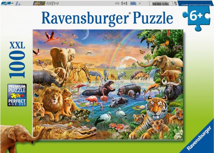 Ravensburger XXL Pussel 100 bitar - Vilda djur vid vattenhålet