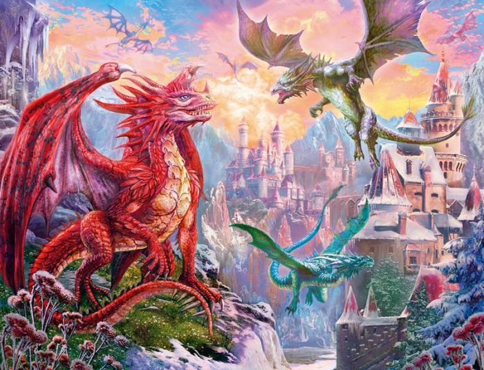 Ravensburger pussel 2000 bitar - Fantasilandskap med drakar