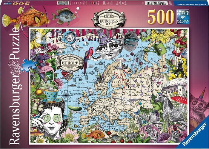 Ravensburger puslespill 500 brikker - Quirky Cirkus europakart