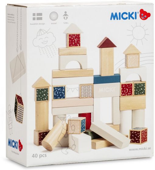 Micki Senses byggklossar i trä - 40 delar
