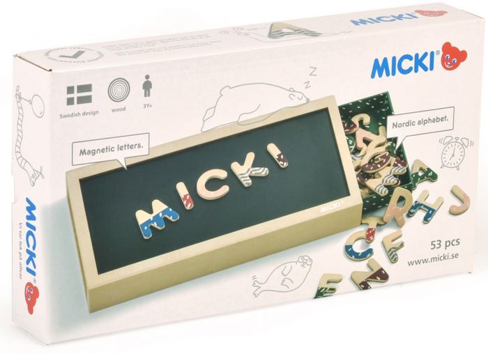 Micki Senses Magnetbokstaver i kasse med magnetlokk