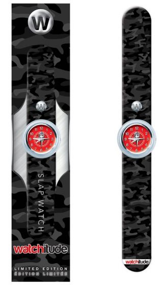 Watchitude Slap Watch - Black Ops armbåndsur - slapwrap svart og rød analog klokke - kamuflasje