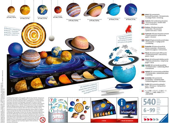 Ravensburger 3D pussel 27, 54, 72 och 108 bitar - solsystemet