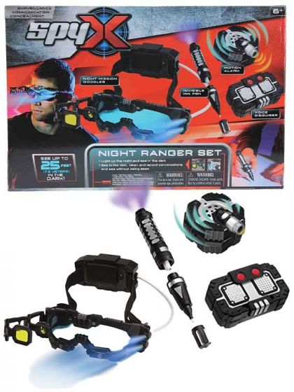 SpyX Night Ranger Set - spionset med nattglasögon, penna med osynligt bläck, rörelselarm och röstförvrängare