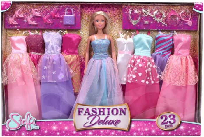 Steffi Love Fashion Deluxe dukkeklær - dukke med kjoler og tilbehør  - 23 deler