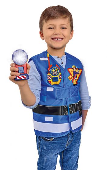 Brandman Sam Räddningsset med walkie-talkie, ficklampa och blå väst