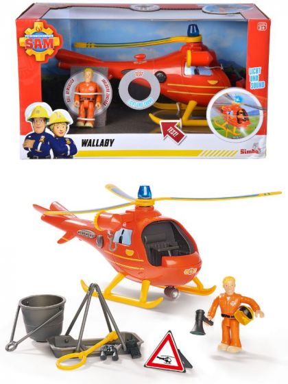 Brandmand Sam Wallaby helikopter med pilot - med lys og lyd