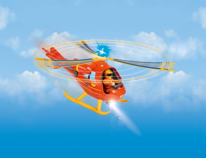 Brandmand Sam Wallaby helikopter med pilot - med lys og lyd