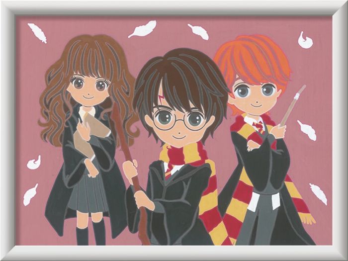 CreArt Harry Potter malesæt med fortrykt lærred og akrylmaling - Den magiske trioen