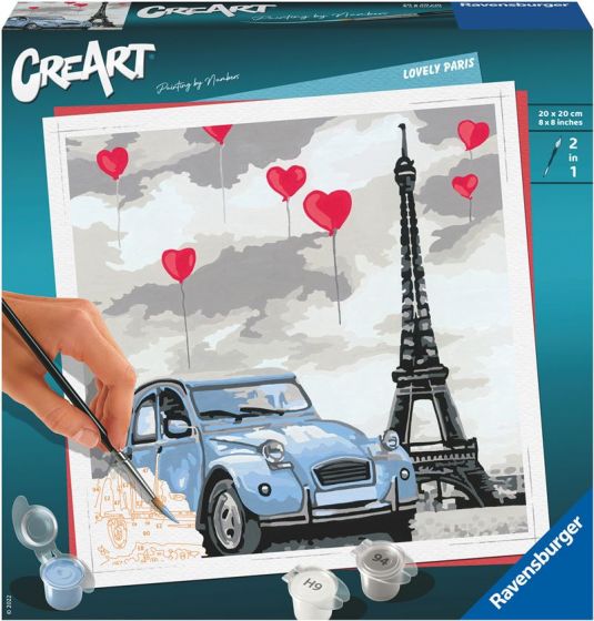 CreArt Kjærlighetens Paris malesett med forhåndstrykt lerret og akrylmaling