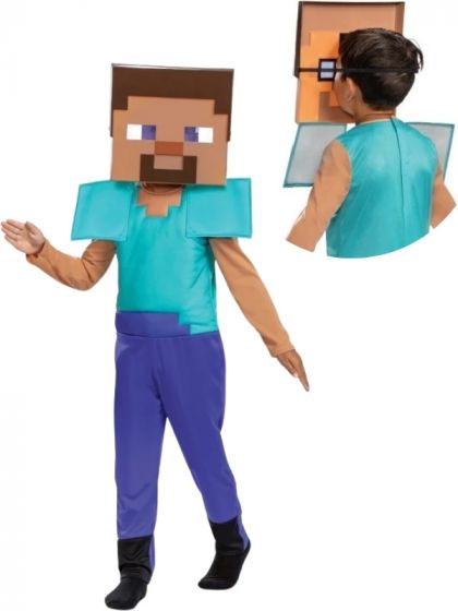 Minecraft Steve kostume - maske og trøje - 4-6 år