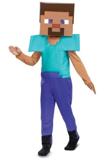 Minecraft Steve kostume med maske - størrelse 7-8 år