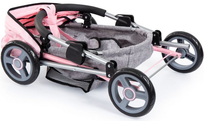 Bayer Design dukkevogn med teppe og pute - passer dukke 46 cm - grå og rosa