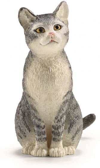 Schleich sittende katt - grå og hvit