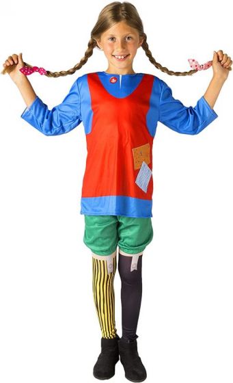 Pippi Langstrømpe kostyme 4-6 år - genser, shorts, sokker og parykk