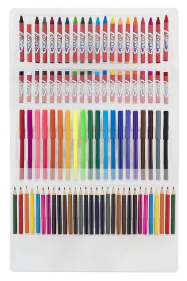 Grafix Färgläggningsset i plastväska med handtag - tusch, pennor, oljepasteller och kritor - 90 delar