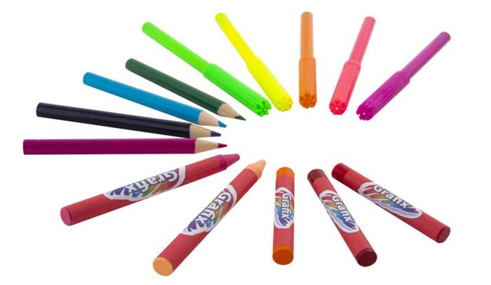 Grafix Fargeleggingssett i mappe med fargeblyanter, tusjer og fargestifter - 90 deler
