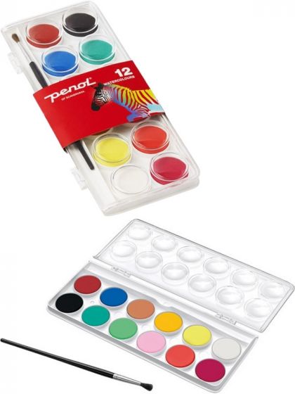 Penol malingsæt med pensel - 12 vandfarver