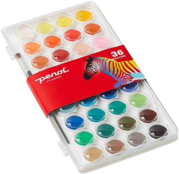 Penol malingsæt med pensel - 36 vandfarver