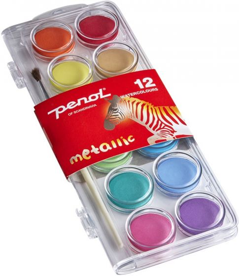 Penol Metallic maleskrin med pensel - 12 farger vannmaling
