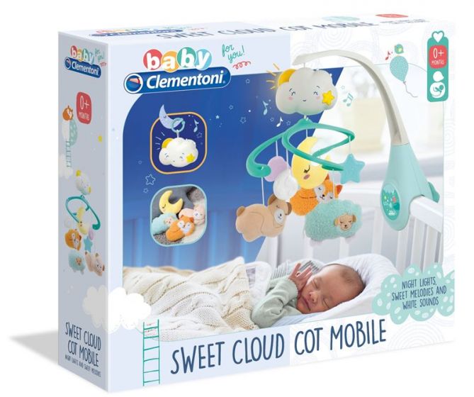 Clementoni Baby Sweet Cloud Cot Mobile - uro med myke figurer - med lys, melodier og lyder