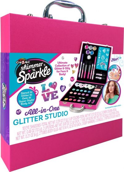 Shimmer 'n Sparkle Glitter makeup og tatoveringer - sminkekoffert med glitter og glam for kropp og ansikt