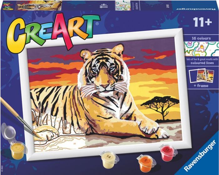 CreArt Majestetisk Tiger malesett med forhåndstrykt lerret og akrylmaling