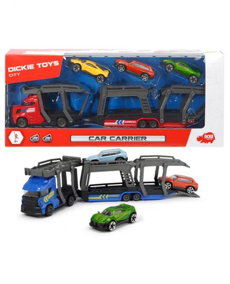 Dickie Toys biltransportør - 3 biler inkluderet - blå